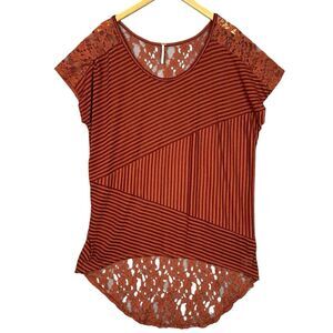Free People Burnt Orange Lace Crochet Tunic Top Women’s L Boho‎ High Low